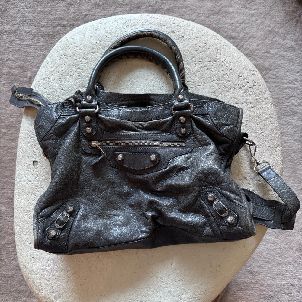 Balenciaga Grey Leather Giant City Shoulder Bag
